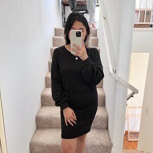Nation LTD Black Balloon Sleeve Cotton Mini Sweater Dress XS